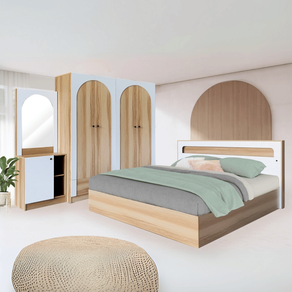 ชุดห้องนอน + ที่นอน PVC 6 ฟุต WISDOM DESIGN FURNITURE รุ่น ARISTA 7 สี แอช/ขาว